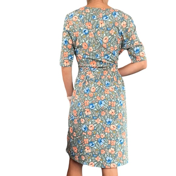 Lands’ End Womens Medium Gray Blue Orange Floral Short Sleeve Midi T-shirt Dress - Picture 16 of 16